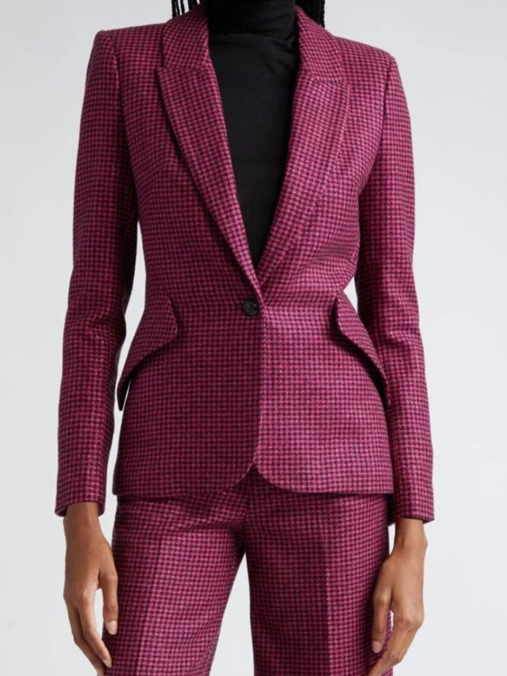 NWT Revolve L'AGENCE Chamberlain Black + Pink Houndstooth Blazer